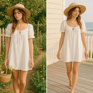 Sadie & Sage Cream Mini M Cottagecore Romantic Summer Peasant Dress